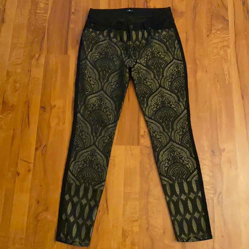 7 for all Man Kind Black and Gold embellished pants